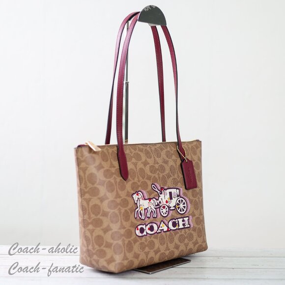 NWT Coach CX587 Fiona Tote Bag In Signature Canvas Horse & Carriage Print - Picture 4 of 11